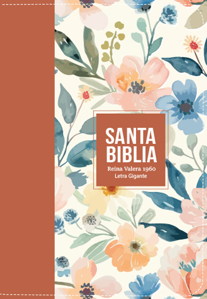 BIBLIA RVR 1960 LETRA GIGANTE 14 PUNTOS SIMIL PIEL FLORES TERRACOTA