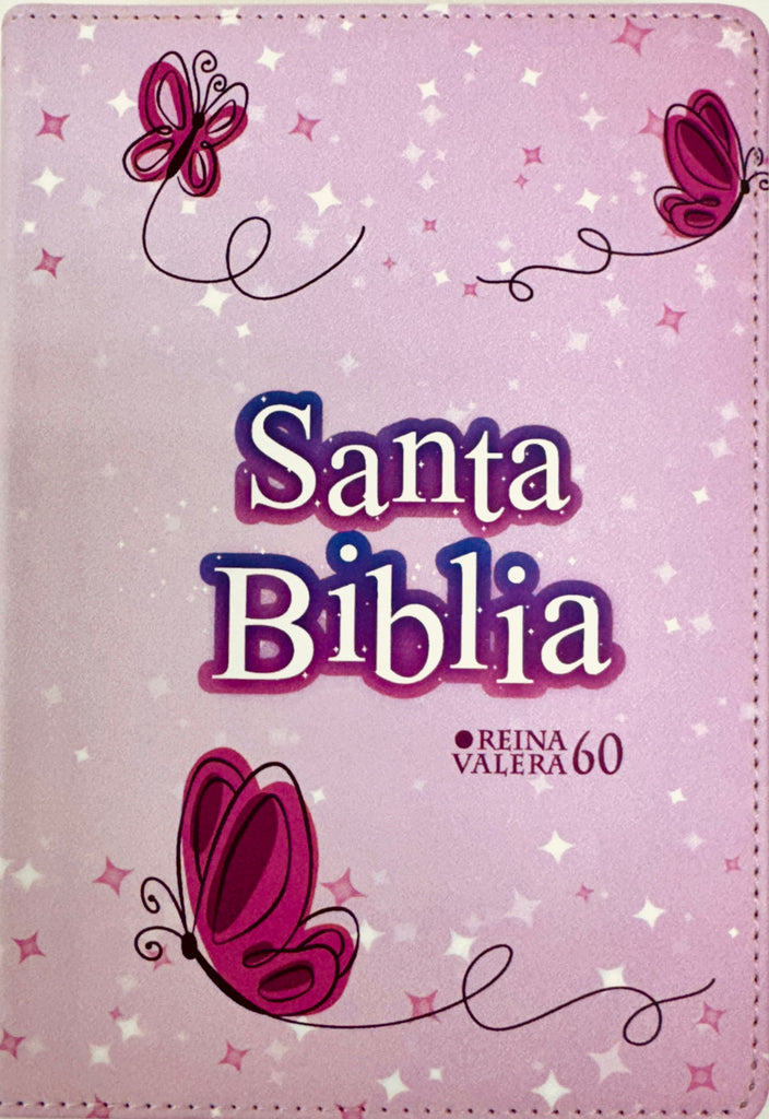 BIBLIA RVR 1960 COMPACTA SIMIL PIEL JUVENIL MARIPOSA ROSADA