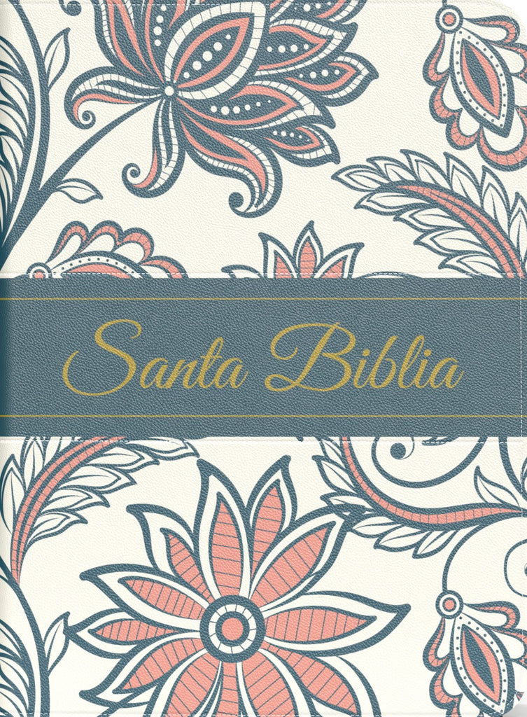 BIBLIA RVR 1960 COMPACTA LETRA GRANDE 11 PUNTOS SIMIL PIEL FLORAL CREMA