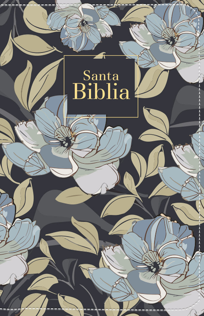 BIBLIA RVR 1960 LETRA GRANDE TAMANO MANUAL SIMIL PIEL FLORES AZUL OSCURO