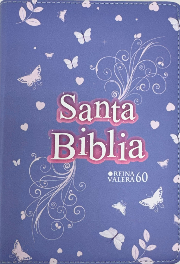 BIBLIA RVR 1960 COMPACTA SIMIL PIEL JUVENIL MARIPOSA LILA