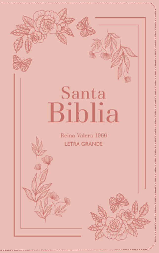 BIBLIA RVR 1960 LETRA GRANDE TAMANO MANUAL SIMIL PIEL FLORES ROSA CON CIERRE E INDICE