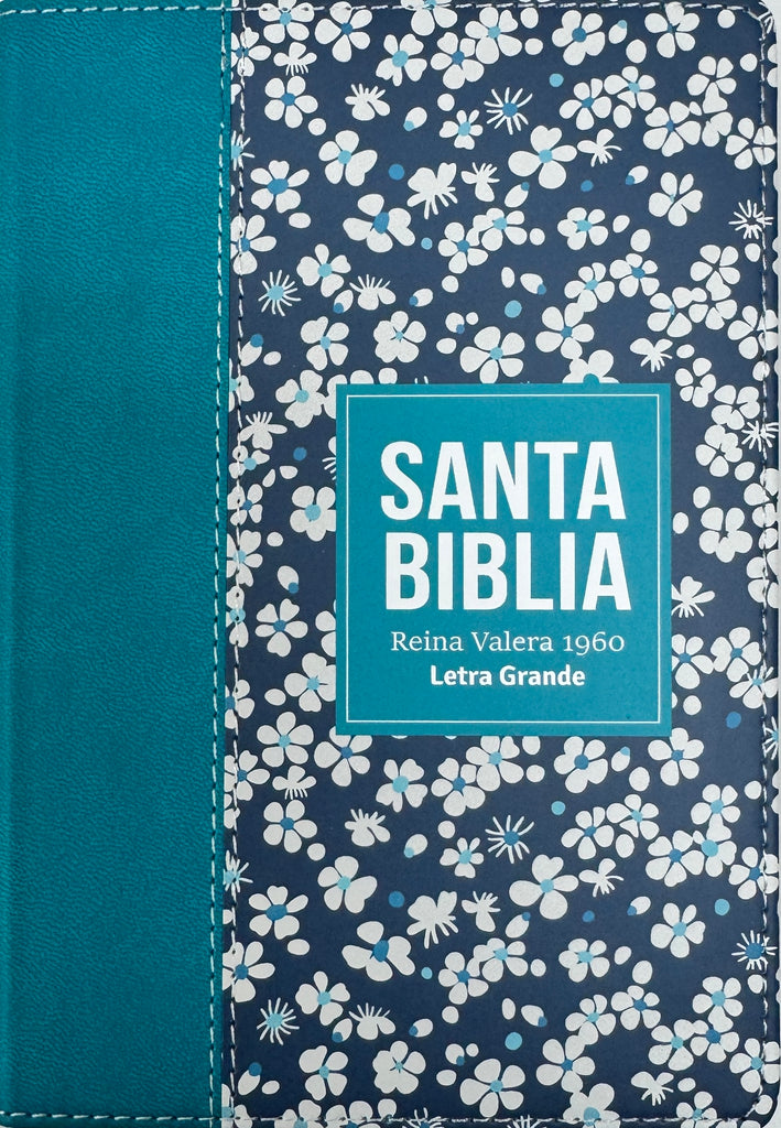 BIBLIA RVR 1960 COMPACTA SIMIL PIEL FLORES AZUL VERDE