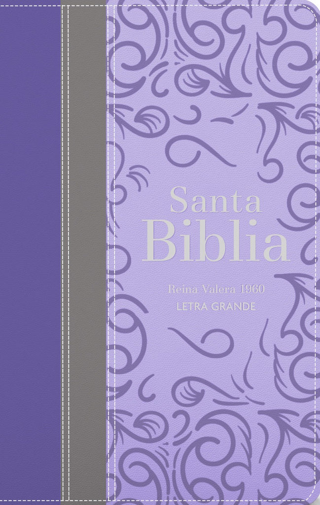 BIBLIA RVR 1960 LETRA GRANDE TAMANO MANUAL TRICOLOR PURPURA GRIS LILA CON CIERRE E INDICE