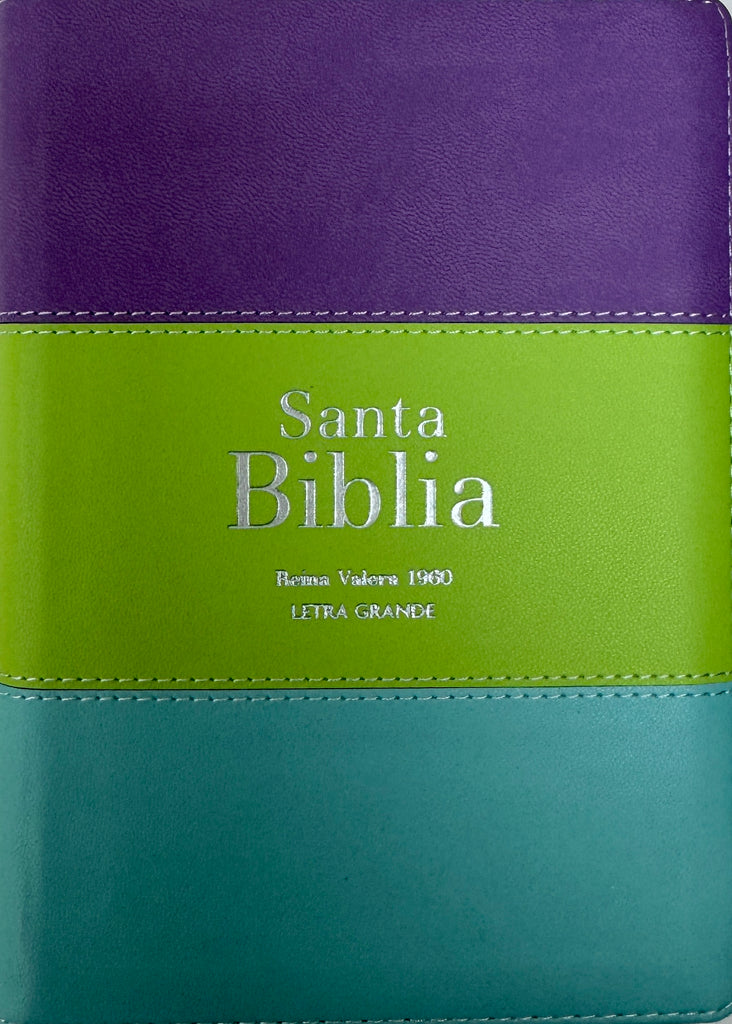 Biblia RVR 1960 Compacta Letra Grande 11 puntos Símil Piel Lila Verde Aguamarina con Cierre y Índice