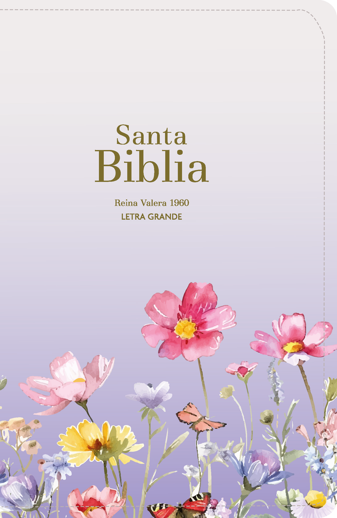 Biblia RVR 1960 Compacta Letra Grande 11 puntos Símil Piel Lila Flores con Cierre y Índice