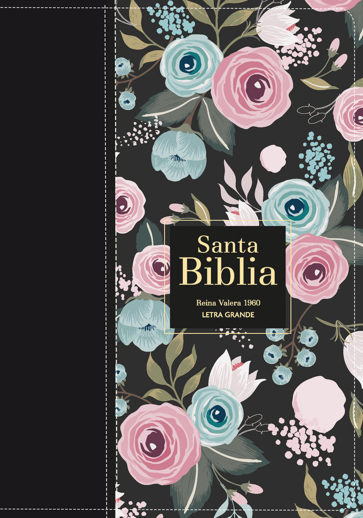 BIBLIA RVR 1960 LETRA GRANDE TAMANO MANUAL SIMIL PIEL FLORES NEGRO