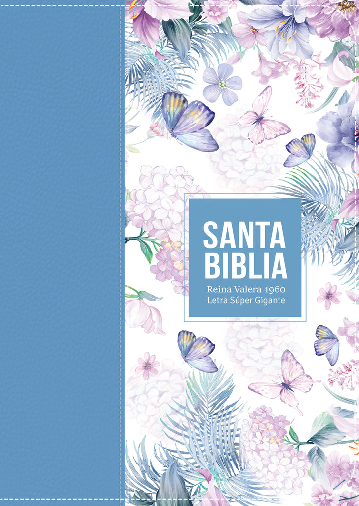 BIBLIA RVR 1960 LETRA SUPER GIGANTE SIMIL PIEL MARIPOSAS AZUL ACERO CLARO