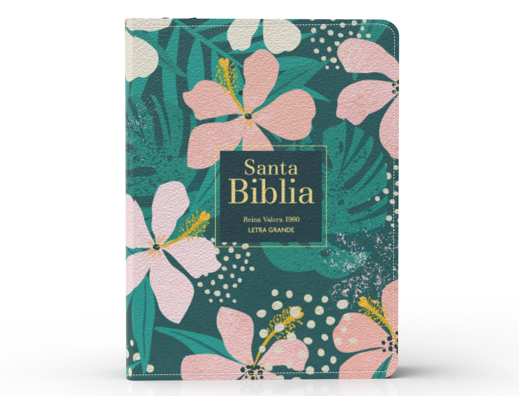 BIBLIA RVR 1960 COMPACTA LETRA GRANDE 11 PUNTOS SIMIL PIEL FLORES TROPICALES CON CIERRE E INDICE