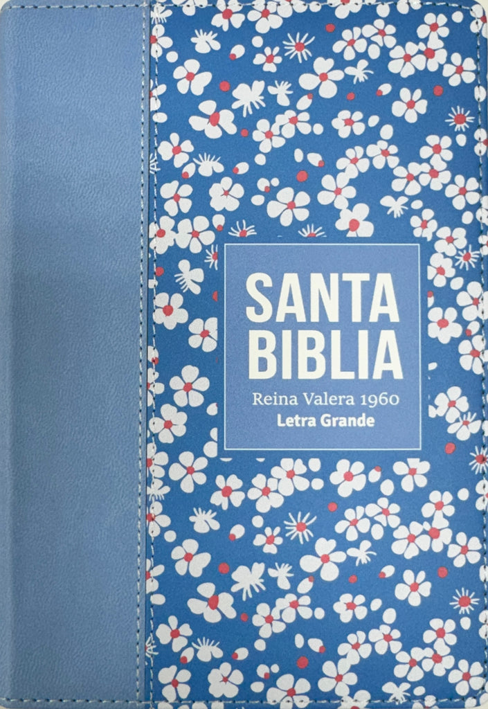 BIBLIA RVR 1960 COMPACTA SIMIL PIEL FLORES AZUL GRISACEO