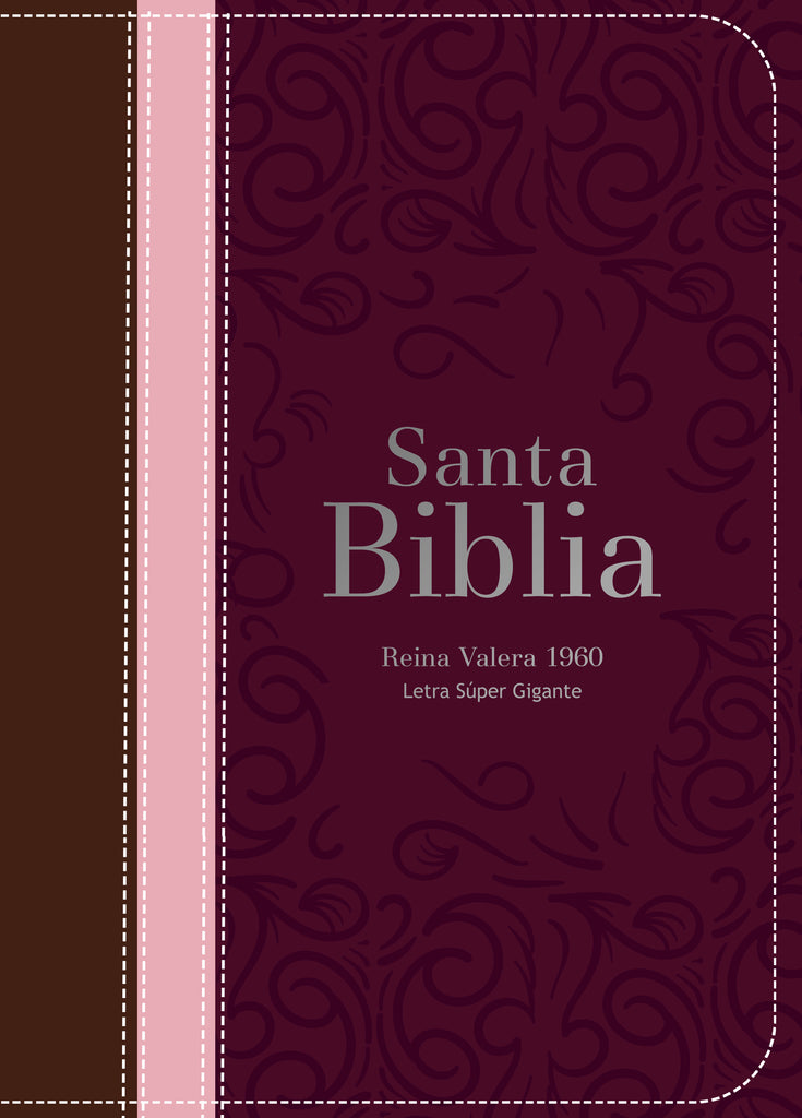 BIBLIA RVR 1960 LETRA SUPER GIGANTE SIMIL PIEL TRICOLOR MARRON PALO ROSA GUINDA