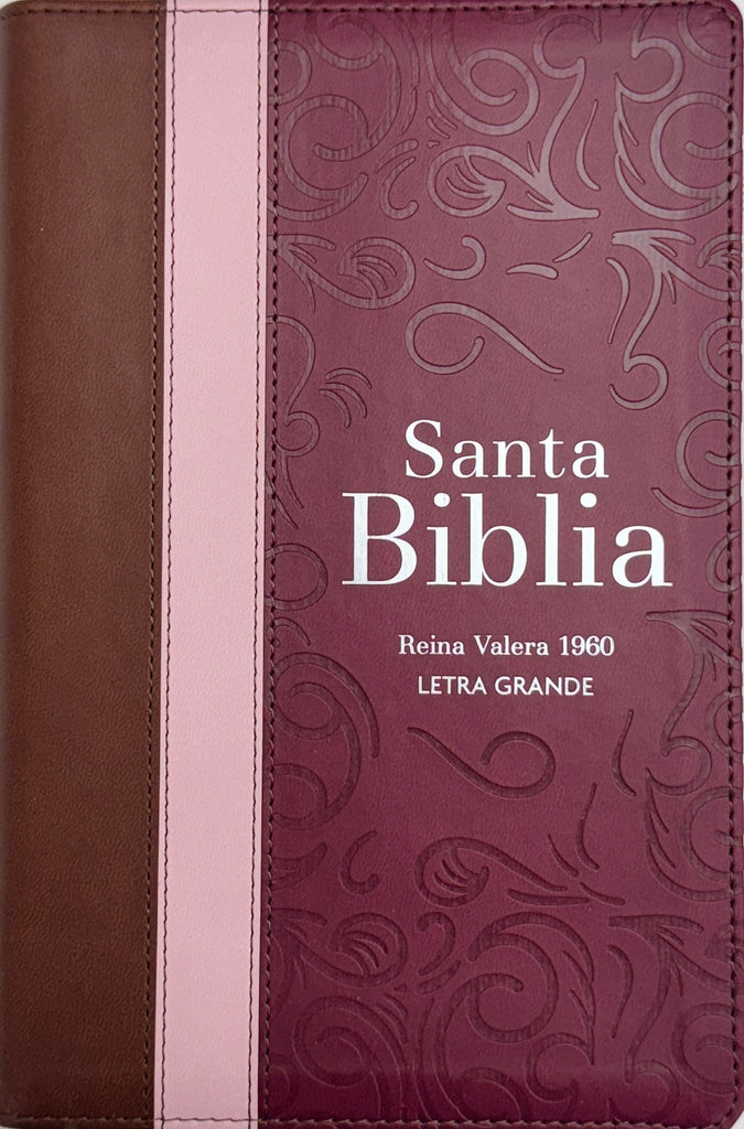 BIBLIA RVR 1960 LETRA GRANDE TAMANO MANUAL TRICOLOR GUINDA PALO ROSA MARRON CON CIERRE CON INDICE