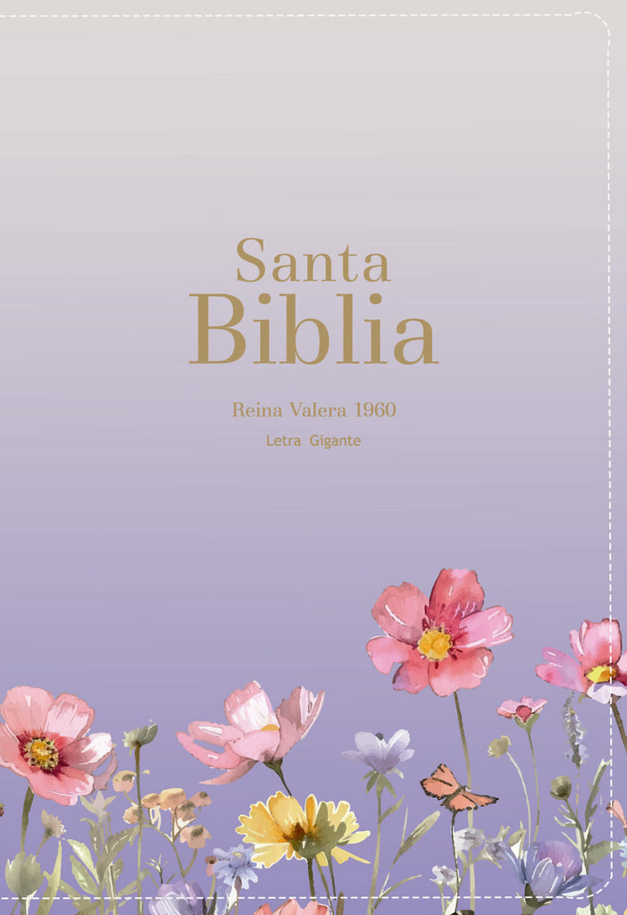 BIBLIA RVR 1960 LETRA GIGANTE 14 PUNTOS SIMIL PIEL LILA FLORES CON CIERRE E INDICE