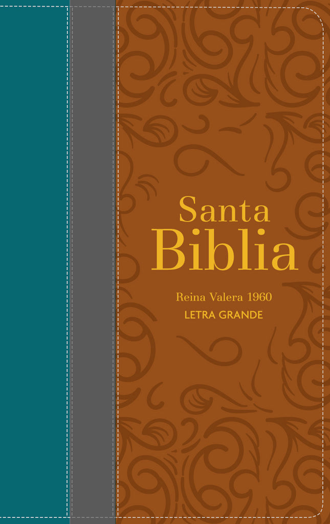 BIBLIA RVR 1960 LETRA GRANDE TAMANO MANUAL TRICOLOR CIAN OSCURO GRIS MARRON CON CIERRE E INDICE
