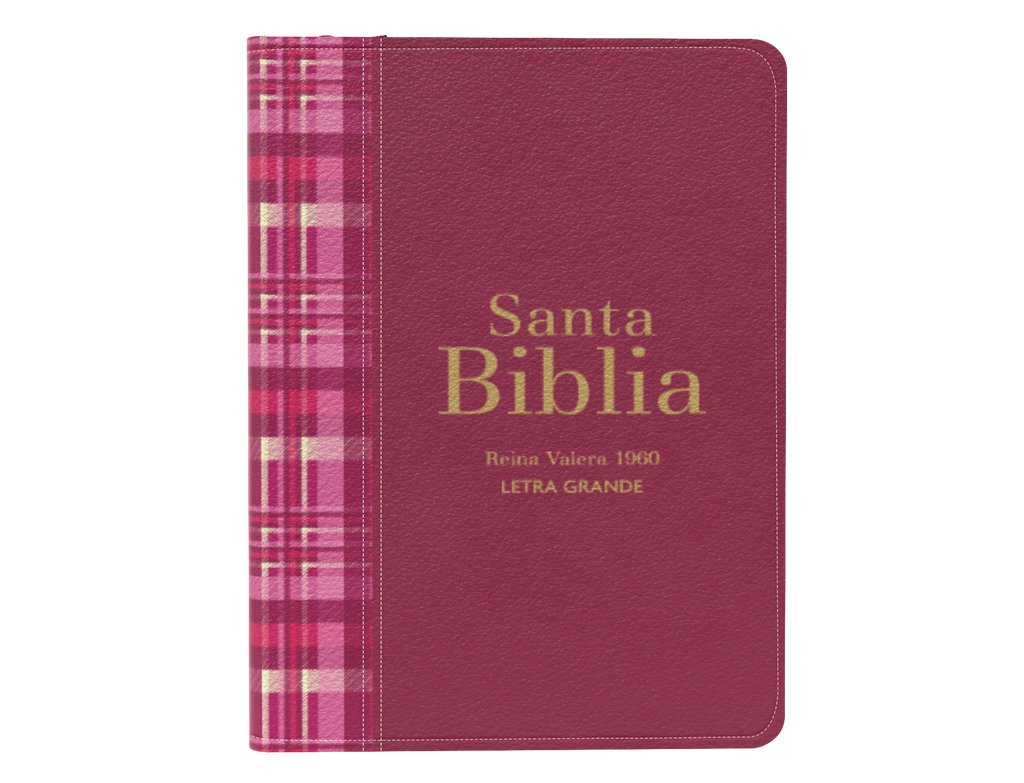 BIBLIA RVR 1960 COMPACTA LETRA GRANDE 11 PUNTOS SIMIL PIEL CUADROS FUCSIA OSCURO CON CIERRE E INDICE