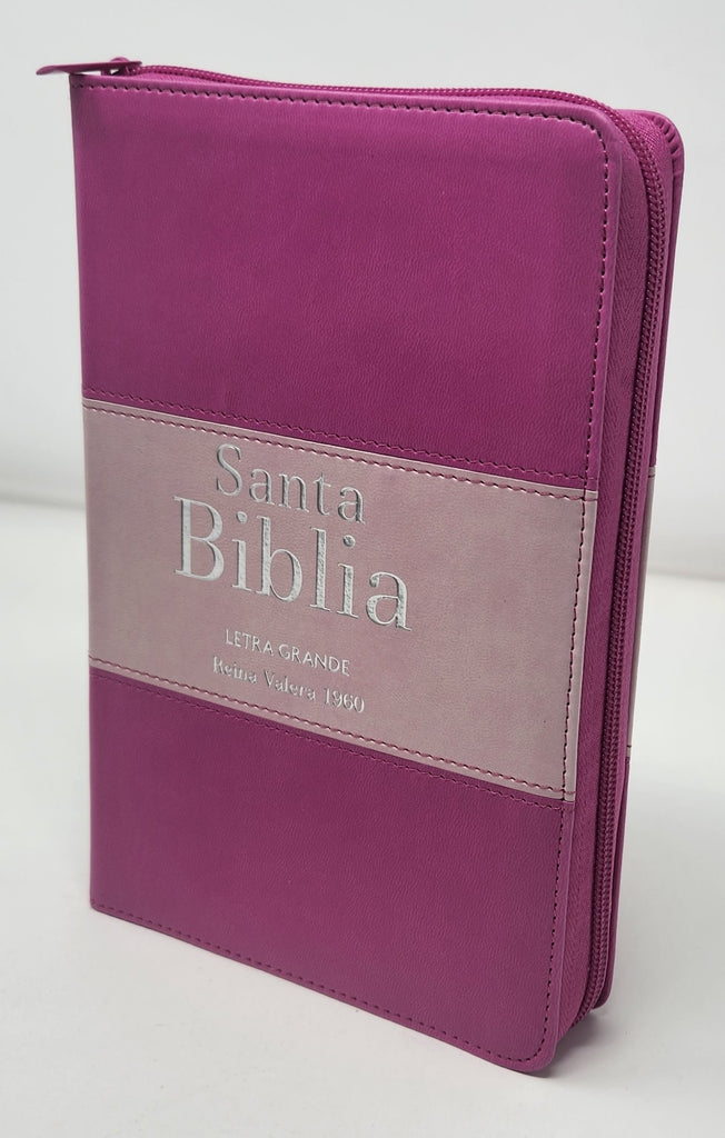 Biblia RVR 1960 Letra Grande Tamaño Manual Tricolor Fucsia Palo Rosa Fucsia con Índice y Cierre