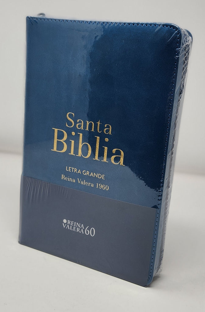 Biblia RVR 1960 Letra Grande Tamaño Manual Azúl Acero con Índice y Cierre