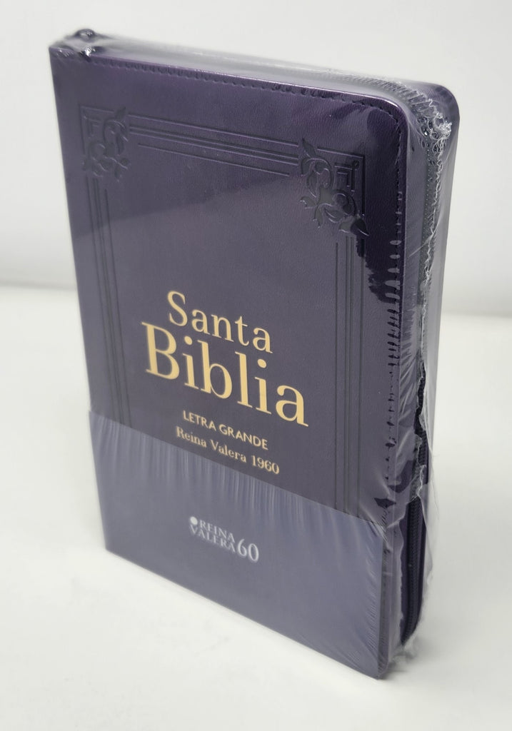 Biblia RVR 1960 Letra Grande Tamaño Manual Lila con Índice y Cierre