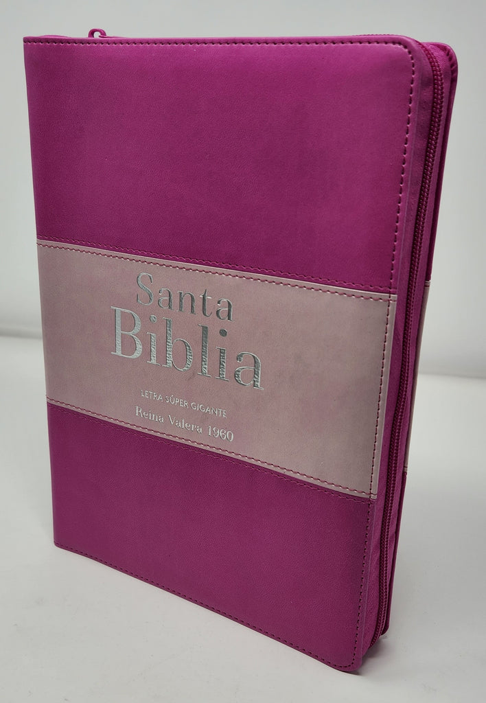 Biblia RVR 1960 Letra Súper Gigante Tricolor Fucsia Palo Rosa Fucsia con Índice y Cierre